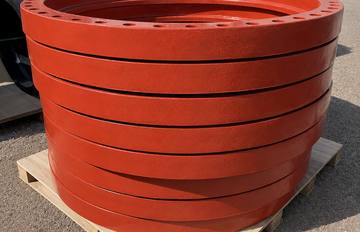 Large-diameter HDPE fitting staged for shipment